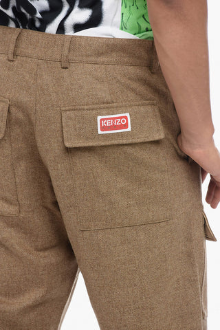 Wool Twill Cargo Trousers with Ankle Drawstring