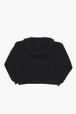 Felpa Hoodie in Cotone Felpato con Logo a Contrasto