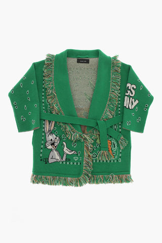 LOONEY TUNES Cardigan BUGS BUNNY in Lana Vergine Motivo Bandana con Cintura