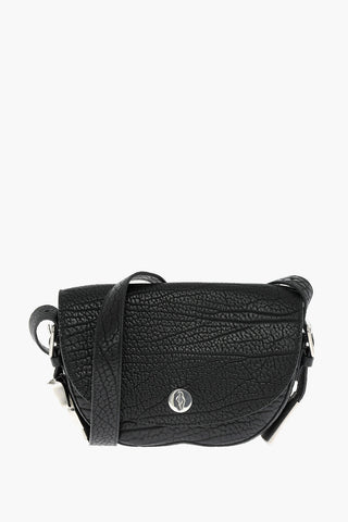 Grained Leather Satchel Bag with Asymmetric Hem