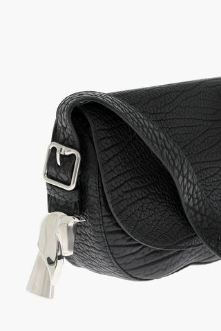 Grained Leather Satchel Bag with Asymmetric Hem