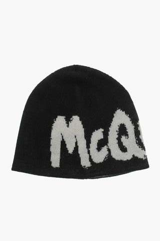 Beanie in Lana con Logo a Contrasto