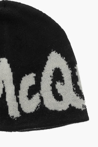 Beanie in Lana con Logo a Contrasto