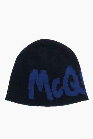 Wool Beanie with Contrasting Logo