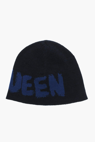 Beanie in Lana con Logo a Contrasto
