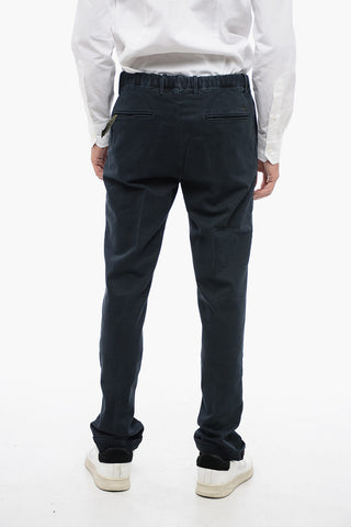 Single-Pleat Stretch Cotton Pants with Elastic Waistband
