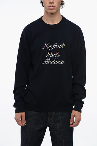 Merino Wool Crew-neck Sweater with Embroidery