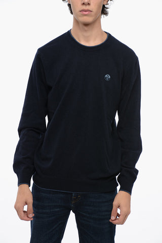 Wool Blend Crewneck Sweater with Contrasting Edges