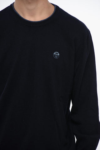 Wool Blend Crewneck Sweater with Contrasting Edges