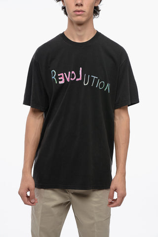 Solid Color REVOLUTION Crewneck T-Shirt with Frontal Print