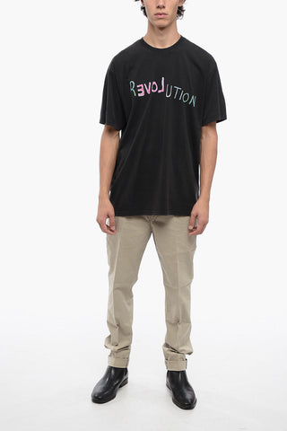 Solid Color REVOLUTION Crewneck T-Shirt with Frontal Print