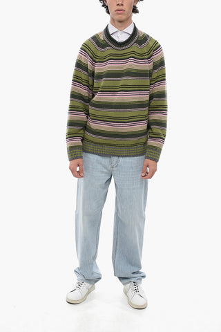 Crew Neck RUE VIVIENNE Pullover with Unbalanced Stripe Motif