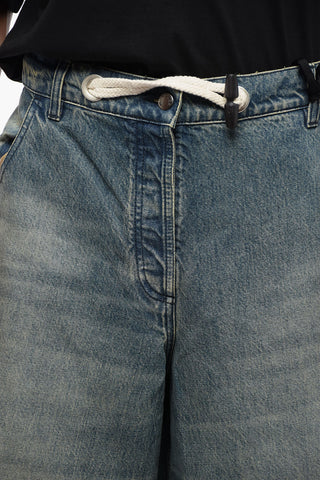 MONCLER X PALM ANGELS Ultra Wide-Leg-Jeans mit 40cm ausgefransten Details