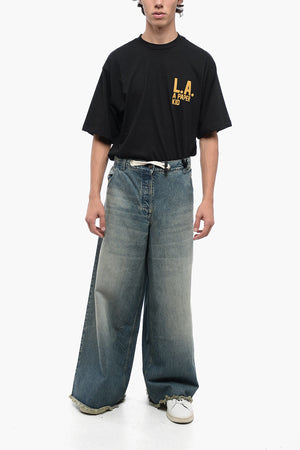 MONCLER X PALM ANGELS Jeans Ultra Wide Leg con Dettagli Sfrangiati 40cm
