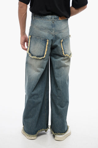 MONCLER X PALM ANGELS Ultra Wide-Leg-Jeans mit 40cm ausgefransten Details