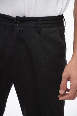 Virgin Wool Stretch Pants with Drawstring Waist