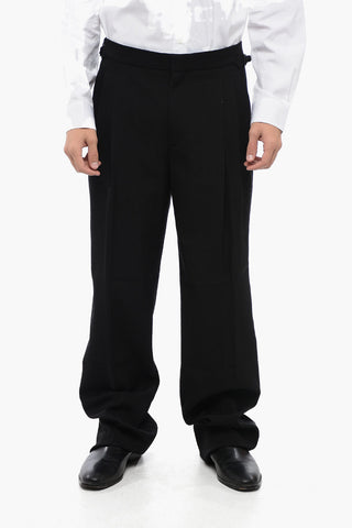 Double-pleated Wool Pants with Side Satin Bands