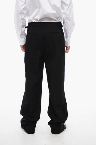 Double-pleated Wool Pants with Side Satin Bands