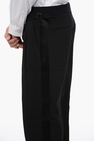 Double-pleated Wool Pants with Side Satin Bands