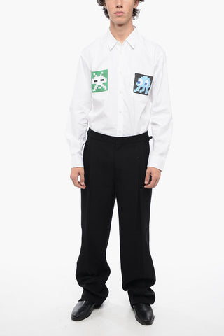Double-pleated Wool Pants with Side Satin Bands