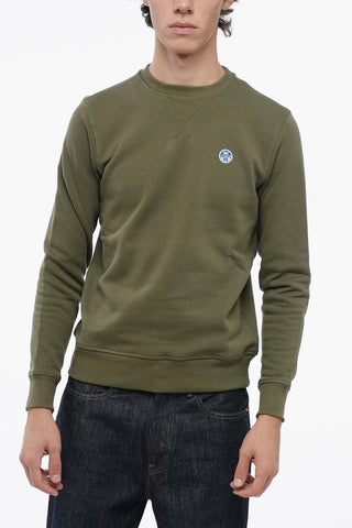 Fleeced-Cotton Crew-Neck Sweatshirt with Embroidery Logo