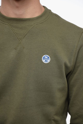 Fleeced-Cotton Crew-Neck Sweatshirt with Embroidery Logo