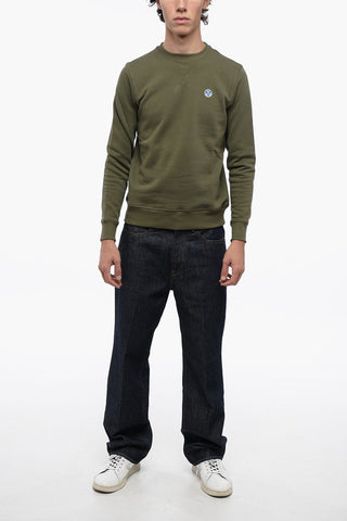 Fleeced-Cotton Crew-Neck Sweatshirt with Embroidery Logo