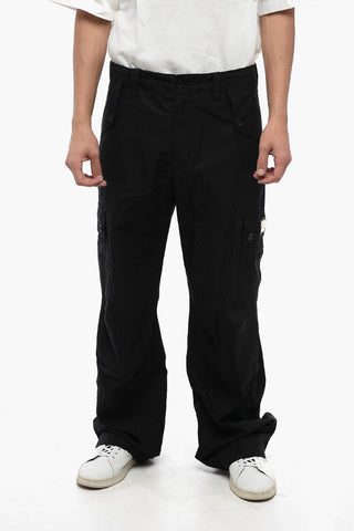 Pantaloni Cargo a Vita Alta in Cotone Extrafine
