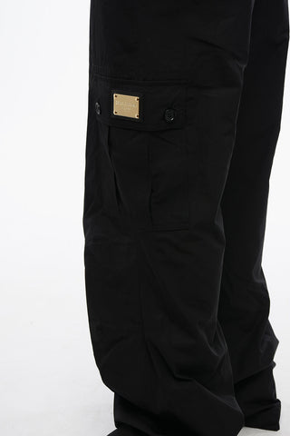 Pantaloni Cargo a Vita Alta in Cotone Extrafine