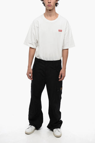 Pantaloni Cargo a Vita Alta in Cotone Extrafine