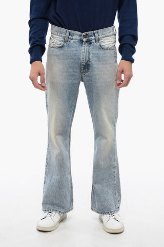 Embroidered Wide Leg Jeans with Frayed Hem 27cm