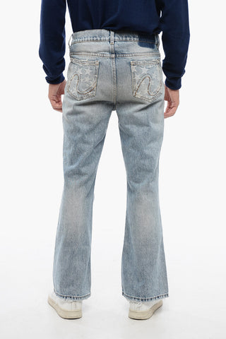 Embroidered Wide Leg Jeans with Frayed Hem 27cm