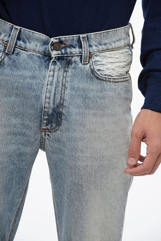 Embroidered Wide Leg Jeans with Frayed Hem 27cm