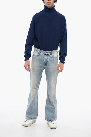 Embroidered Wide Leg Jeans with Frayed Hem 27cm
