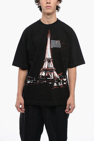 T-shirt Girocollo in Cotone con Stampa Frontale