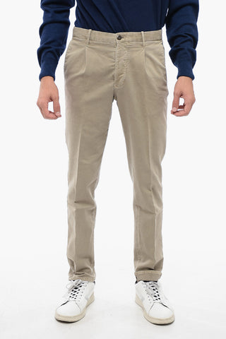 Pantaloni in Cotone Stretch a 1 Pince con Elastico in Vita
