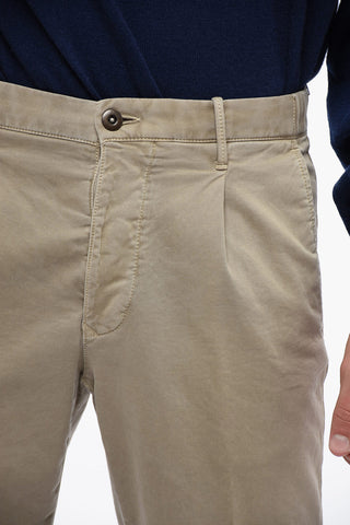 Pantaloni in Cotone Stretch a 1 Pince con Elastico in Vita