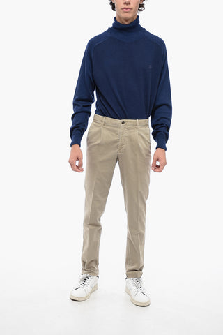 Pantaloni in Cotone Stretch a 1 Pince con Elastico in Vita