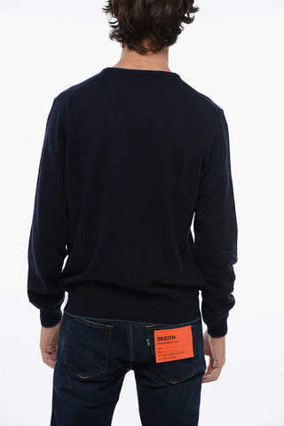 Wool Blend V-Neck Sweater with Contrasting Edges