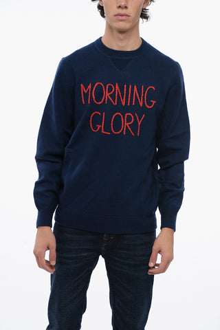 Wool MORNING GLORY Crewneck Sweater with Contrasting Embroidery