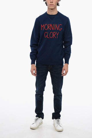 Wool MORNING GLORY Crewneck Sweater with Contrasting Embroidery