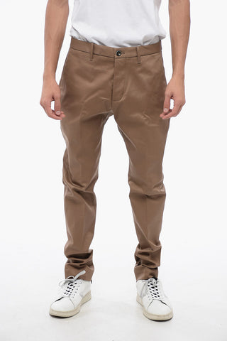 Pantaloni Chino in Cotone Stretch Con Tasche ad Aletta
