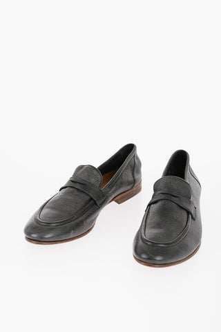 Textured Deer Leather Penny Loafers