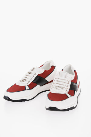 Rubber Sole Leather and Fabric Lace-up Sneakers