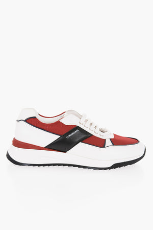 Rubber Sole Leather and Fabric Lace-up Sneakers