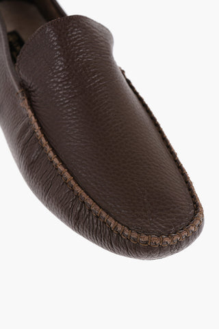 Textured Leather Slipper Loafers