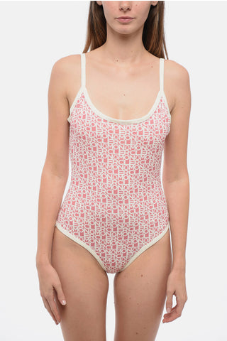 Stretch Nylon One-Piece Swimsuit with All-Over Logo