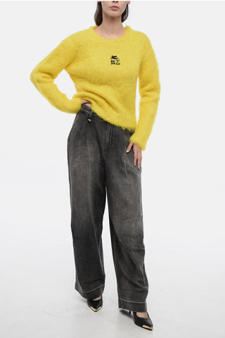 Pullover in Misto Mohair con Logo Ricamato