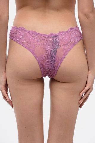 EMPORIO Solid Color Lace Brazilian Briefs with Logo Charm