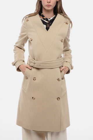 Cappotto Doppio-Petto in Lana con Scollo a V